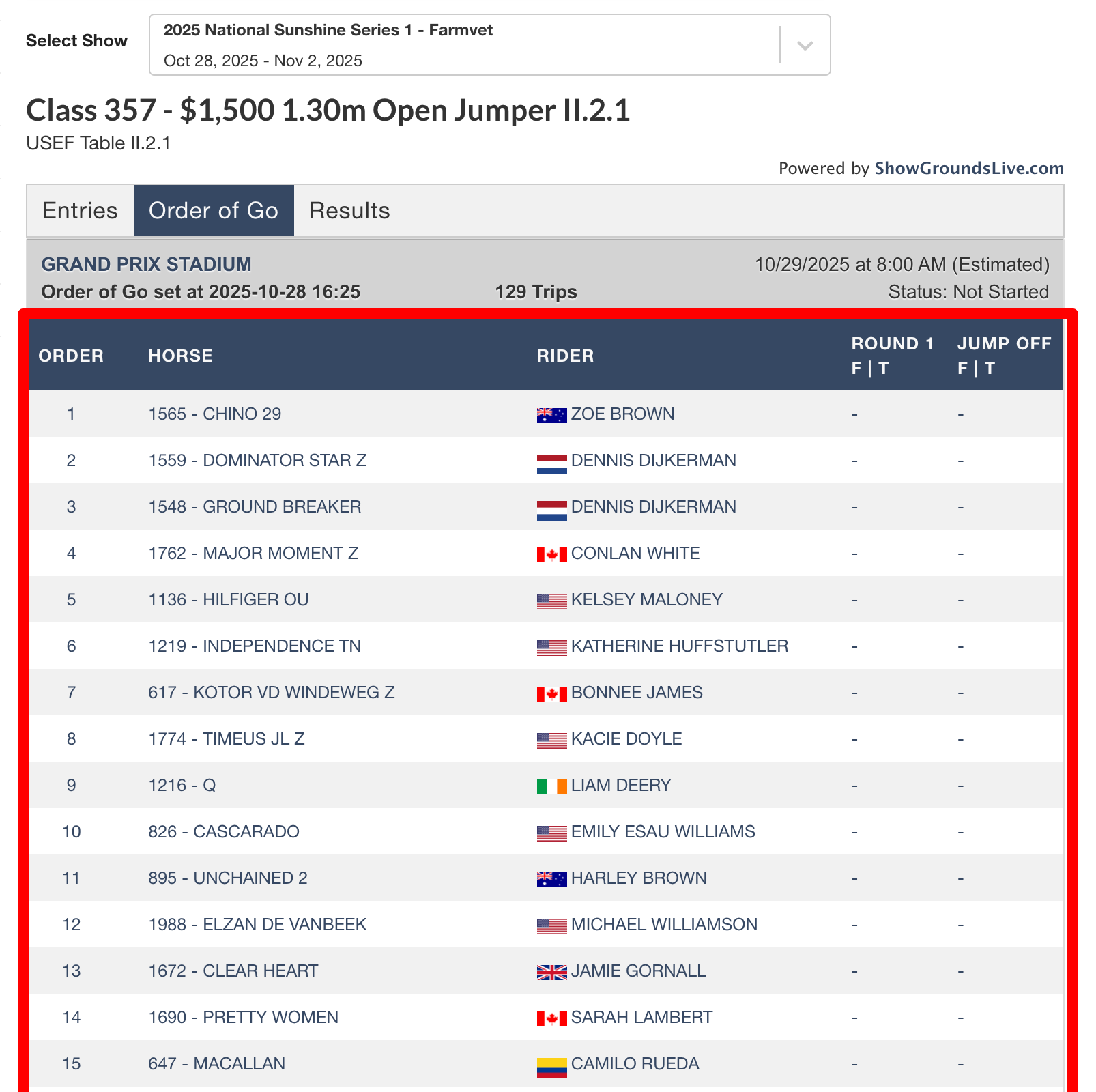 ShowGroundsLive selection example